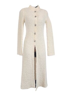 Laurie B.  Mohair-Wool Blend Teddy Bouclé Coat Sweater with Crystal Buttons